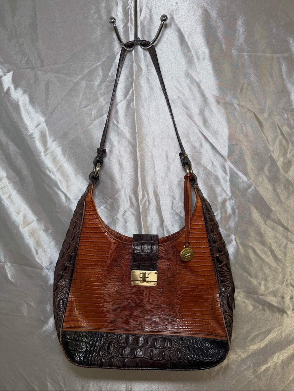 Vintage Brahmin Two-Tone Brown Croc-Embossed Shoulder Bag